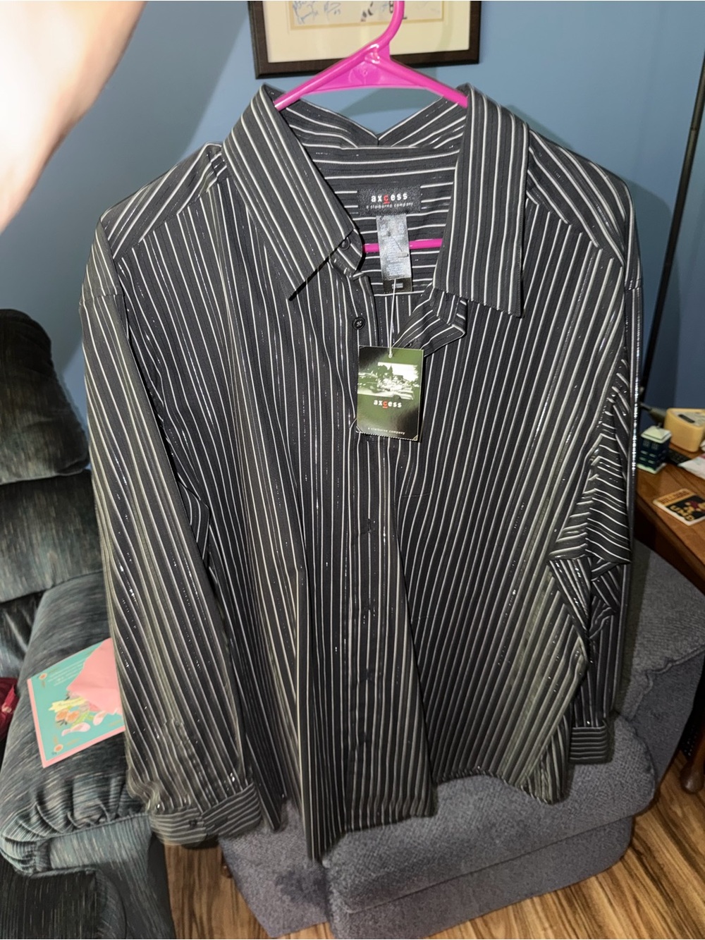 Axcess Black Dress Shirt with silver reflective & white Pinstripes XL